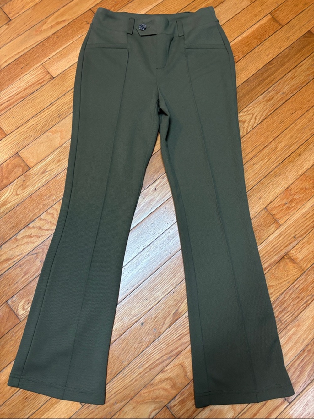 Soho Olive Green Ponte Stretch Flared Pants